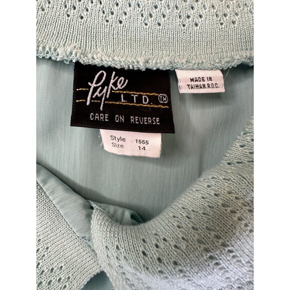 Pyke LTD Womens Teal Blouse 14 short sleeve polyester button up collared vintage - Picture 3 of 8